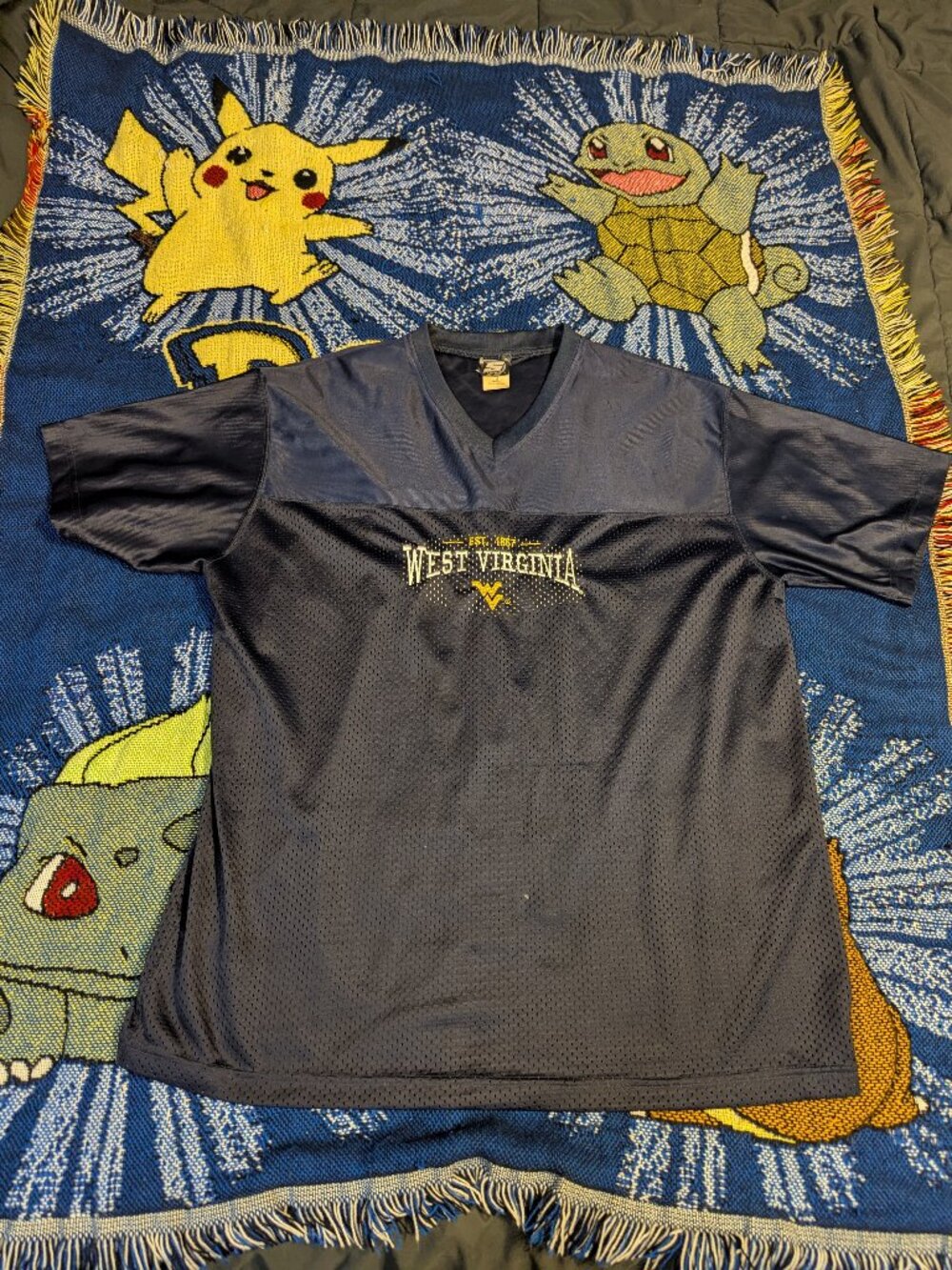 Y2K West Virginia Mountaineers Signal Blue Football Jersey sz Large